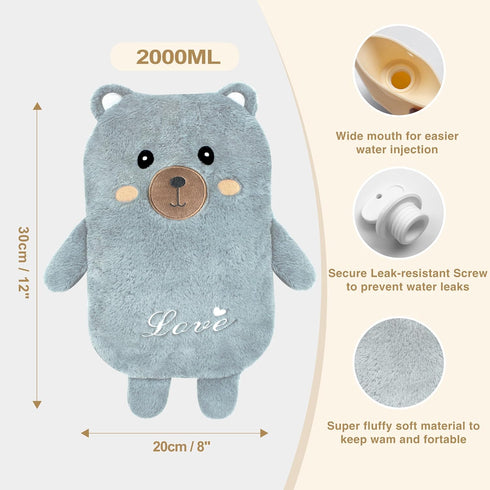 Toxin 2L Hot Water Bottle wtih Cover, Hot Water Bag, Rubber Warm Hot Water Bottles Pouch with Soft Waist Cover