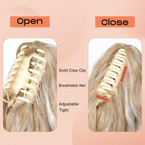 SEIKEA 18" Long Claw Ponytail Extension - PT002 Tia Multi Layered Wavy Curly Hair in Ash Blonde