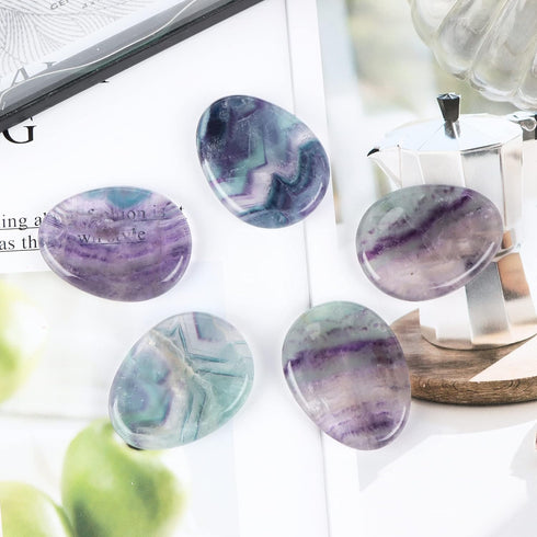 Artistone Rainbow Fluorite Crystal Chakra Thumb Worry Stone, Teardrop Reiki Healing Stone for Anxiety Stress Relief
