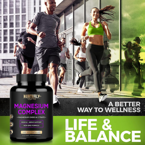 Magnesium Citrate & Oxide 500mg Complex Supplement - High Absorption for Bone Density, Muscles, Energy - 120 Vegan