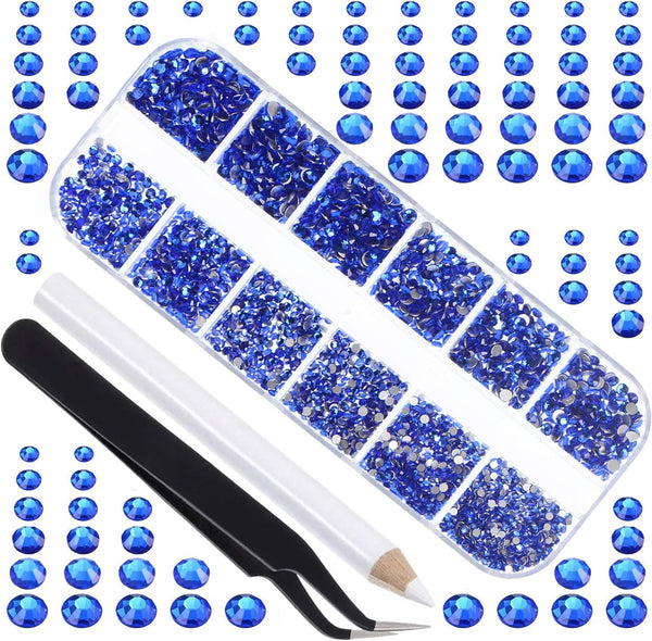 LPBeads 3456 Pieces 6 Sizes Sapphire Flat Back Round Crystal Rhinestones for Crafts Nails Art Face Makeup DIY