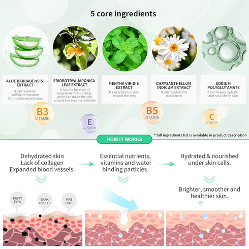 BREYLEE Aloe Vera Eye Mask 60 Pcs for Puffy Eyes and Dark Circles, Reduce Wrinkles and Fine Lines, Natural Material