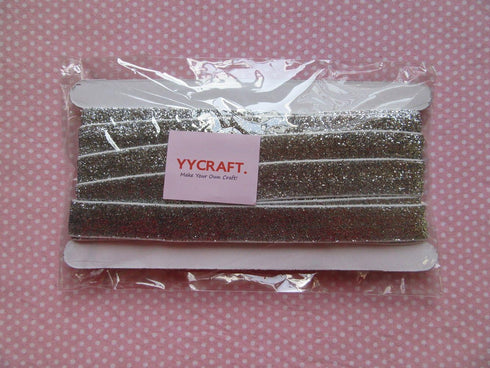 YYCRAFT 5 Yards Glitter Elastic Ribbon 5/8" for Headbands Hair Ties (Silver)