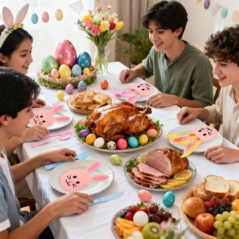 Teecyhooo 160 40 40 40 40 Pcs Pastel Plastic Silverware Rabbit Party Supplies Plastic Disposable Dinnerware with Rabbit