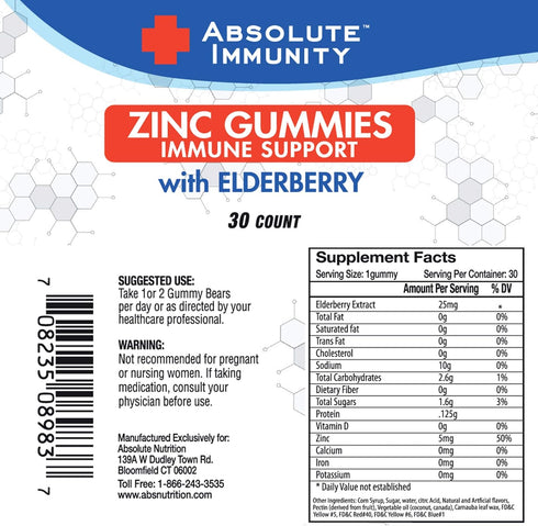 Absolute Immunity ZINC and Elderberry Gummies - 30ct 3 Pack for Immune System Health - Adults and Kids