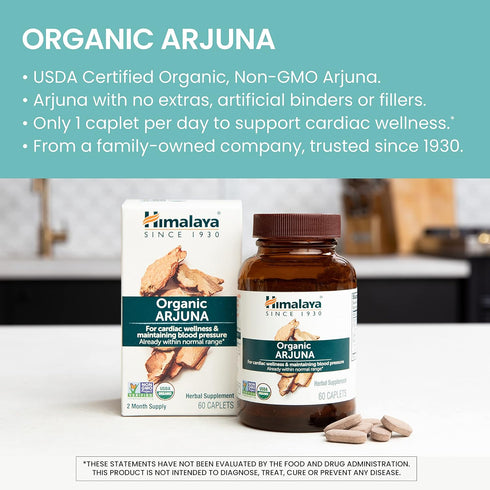 Himalaya Organic Arjuna - Blood Pressure Supplement for Cardiovascular Wellness, 700mg, 60 Count (Pack of 2)