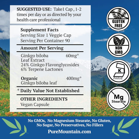 Ginkgo Biloba Capsules, Kosher Vegan, 400mg Ginkgo Biloba Leaf and Extract Supplement