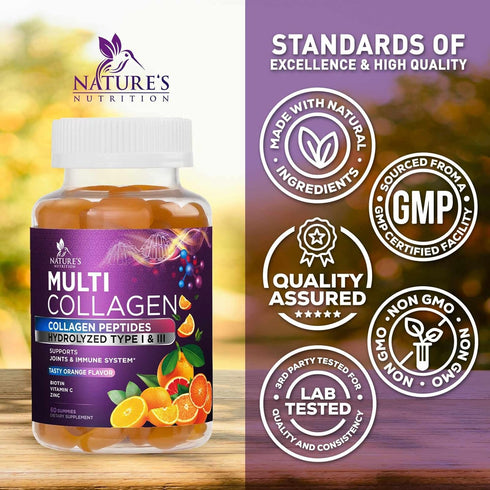 Collagen Gummies for Women with Vitamin C, Zinc & Biotin - Hydrolyzed Protein Type 1 & 3 Multi Collagen Peptides