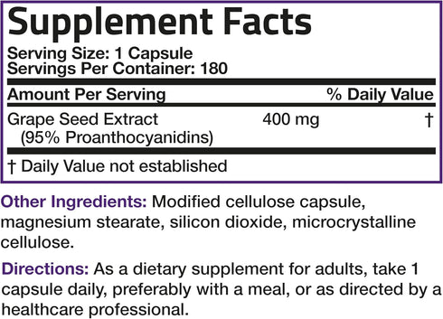 Bronson Grape Seed Extract 400 mg - Antioxidant & Immune Support, 180 Vegetarian Capsules, Non-GMO