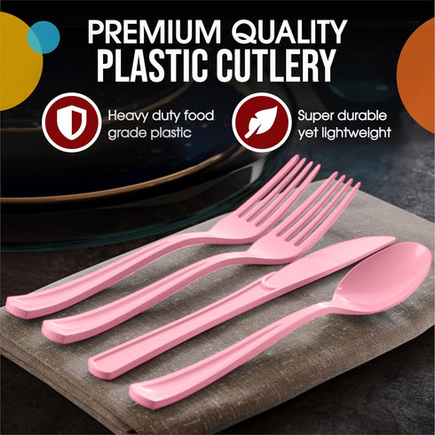 Party Solids 160 Set Sets, 80 40 40 Pink Plastic Silverware Heavy Duty Pcs Pink Plastic Cutlery Disposable Utensil