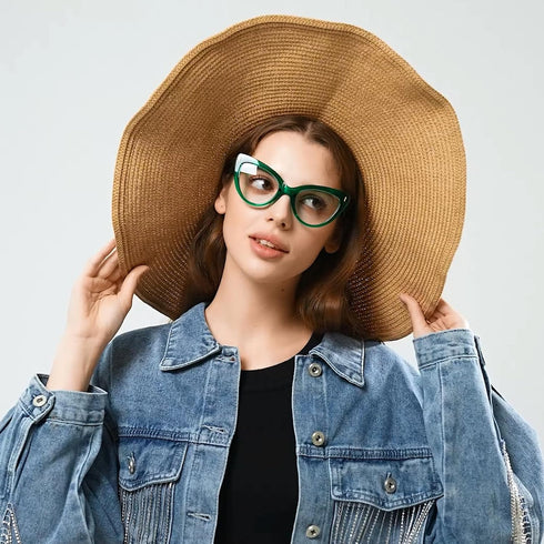 Viseng Womens Oversized Cateye Reading Glasses, Stylish Blue Light Computer Glasses (Black +3.0)