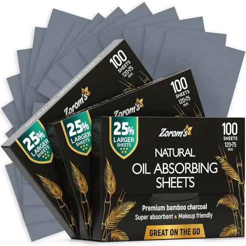 Natural Oil Blotting Sheets for Face with Bamboo Charcoal, 3pk/300 Makeup Friendly Oil Absorbing Sheets