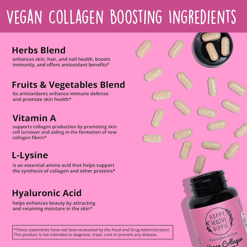 Vegan Collagen Builder with Hyaluronic Acid - Collagen Pills for Skin, Hair, Nails, 60ct