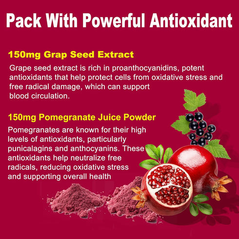 Organic Beet Root Powder Capsules 2000mg with Grape Seed Extract, Pomegranate Juice Powder, 240 Counts