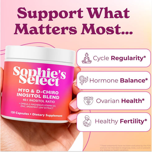 Sophie's Select 2000 40:1 D3, 120 1 Pack Myo-Inositol & D-Chiro Inositol mg per Serving - Inositol Supplement for Women