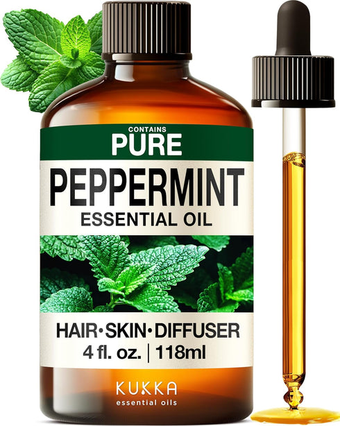 Set Set 2x4 oz Basil Essential Oil for Diffusers & Peppermint Oil for Hair - Aromatherapy Grade Essential Oils - fl