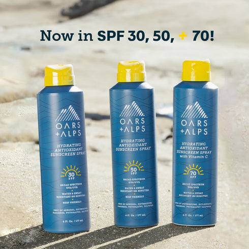 Oars + Alps Hydrating SPF 50 Sunscreen Spray, Naturally Derived Skin Care with Vitamin C, 6 Oz