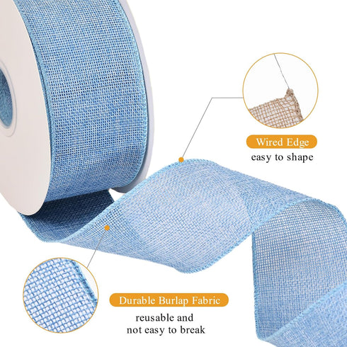 YAMA Burlap Wired Ribbon, Baby Blue, 2-1/2 inch x 20 Yards, for Crafts, Wreath, Bow Making, Gift Wrapping