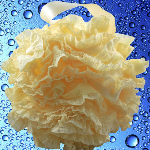 Loofah-Bath-Sponge Lace-Mesh-Set - 4 Pack Spa Colors, 2-Scrubs-in-1 by Shower Bouquet, 60g Pouf for Exfoliating Skin