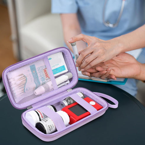 BOVKE Diabetic Supplies Travel Case, Storage Bag for Diabetes Testing Kit, Blood Glucose Monitor, Test Strips,