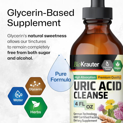 BIO KRAUTER Uric Acid Support Tincture, Natural Kidney Supplement with Tart Cherry, Milk Thistle, Turmeric, Vegan Drops
