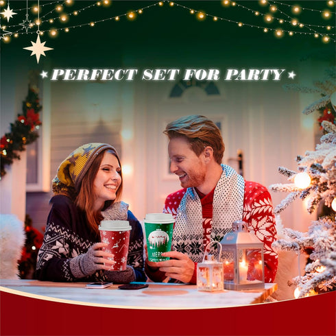 WOWSOLID 12 oz, 40 Pack Christmas Disposable Coffee Cups with Lids To Go Coffee Cups, Holiday Paper Cups for Hot