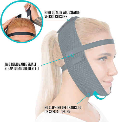 Post Surgery Chin Compression Garment, Chin Strap Band, Face Lift Kit, Chin Lift, Face Slimmer (Black)