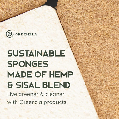 Greenzla Natural Kitchen Sponges 12 Pack - Plant-Based Biodegradable Sisal Hemp Dish Sponge, Eco-friendly & Non-Scratch