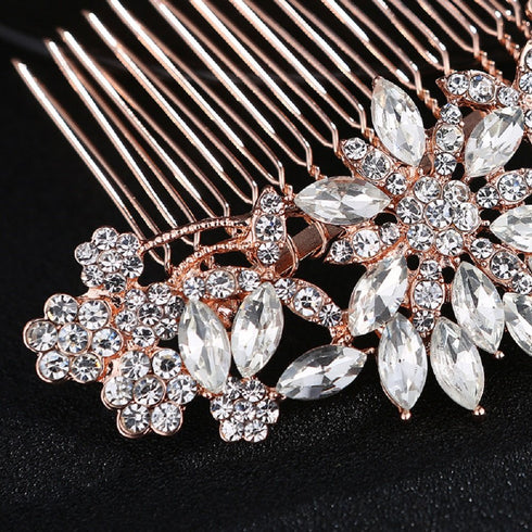Rose Gold Clear Crystal Bridal Wedding Hair Comb, Headpiece Hair Pins