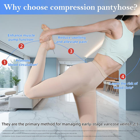 XUANSHOW 20-30mmHg Medical Compression Pantyhose, Women Compression Stockings & Leggings, Opaque Footless High Waist