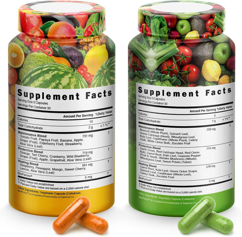 Fruits and Vegetables Supplements with BioPerine, 38 Super Food Powder Formula for Overall Health & Energy