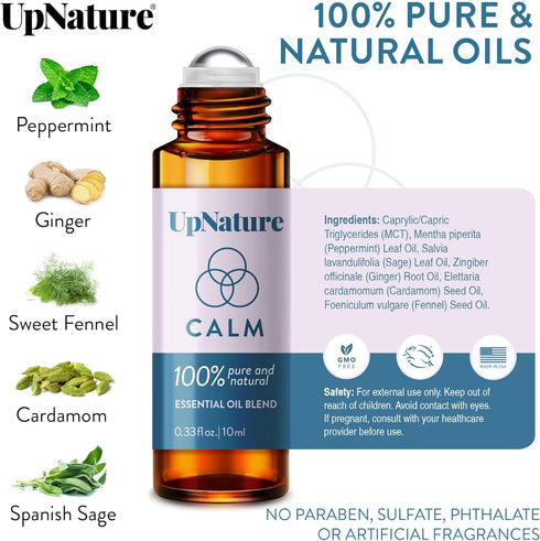 UpNature Calm Essential Oil Roll On - 100% Natural Stress Relief Aromatherapy Gifts for Women, Nurse Essentials