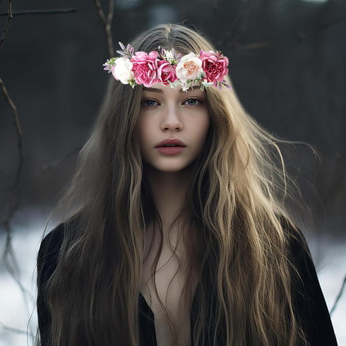 Vivivalue Women Flower Crown, Girl Flower Headband, Floral Headpiece Halo for Wedding Party Photos
