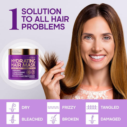 Hydrating Hair Mask for Damaged Hair - Keratin Hair Mask with Biotin, Argan & Coconut Oil - Deep Conditioning for Dry, Frizzy & Colored Hair - For All Hair Types - Sulfate & Paraben-Free - 10 FL OZ