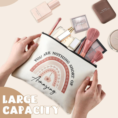 12 Pieces Thank You Gift Makeup Bags, Inspirational Gifts for Social Workers and Nurses, Birthday Cosmetic Bags