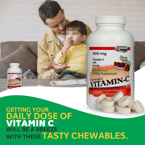 Landau 500mg Chewable Vitamin C Candy - 100 Tablets - Easy-to-Take Supplement with Acerola