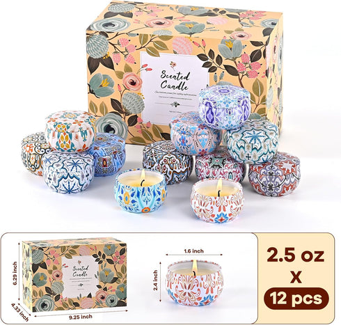 obisesio Set, 12 Pack, 300 Set, Scented Candles Gift Candles for Home Scented Hours Long Lasting Soy Wax Aromatherapy