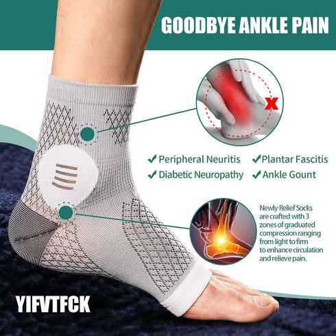 2 Pairs Neuropathy Socks for Women & Men, Ankle Brace for Peripheral Neuropathy & Plantar Fasciitis