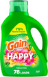 Gain Liquid Laundry Detergent, Happy, HE Compatible, 113 fl oz, 78 Loads