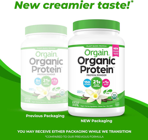 Orgain Organic Vegan Protein Powder, Vanilla Bean - 21g Plant Protein, 6g Prebiotic Fiber, Non-GMO, For Shakes &
