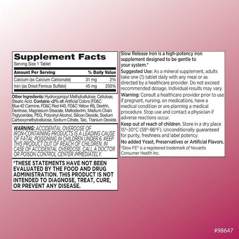 Quality Choice Iron High Potency Slow Release Tablets, 45mg, 60 Tablets Each (Pack of 2)