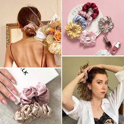 LILYSILK Silk Hair Scrunchies, 100% Mulberry, No Damage, Elastic Ponytail Holders, 1Pc, Coffee