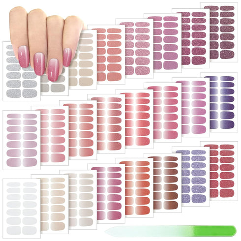 Maitys 336 Pieces Nail Polish Strips Stickers - 24 Sheets Full Wrap Self Adhesive Gel Nail Strips Art Decals for Women