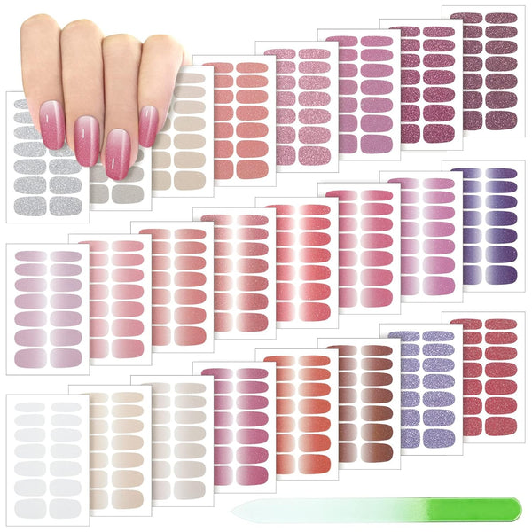Maitys 336 Pieces Nail Polish Strips Stickers - 24 Sheets Full Wrap Self Adhesive Gel Nail Strips Art Decals for Women