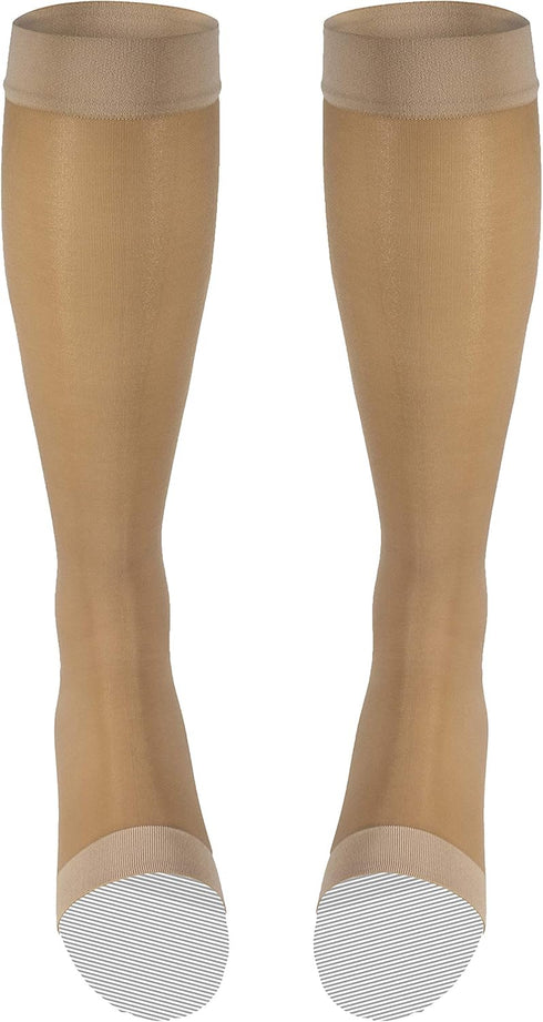Truform Sheer Compression Stockings, Women's Knee High Length, Open Toe, 15-20 mmHg, 20 Denier, Light Beige, Medium