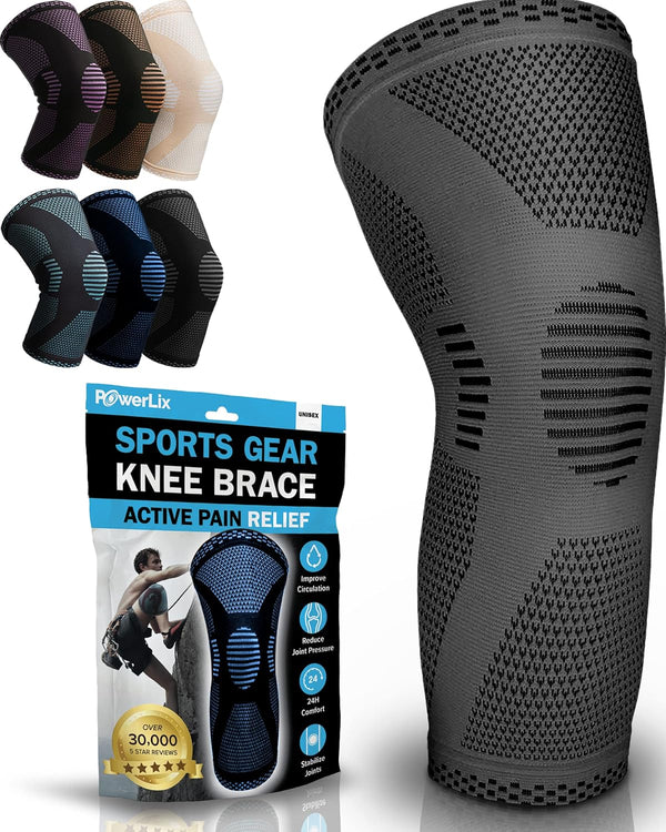 POWERLIX Knee Compression Sleeve, Best Knee Brace for Pain Relief, Support for Running, Basketball, Gym, Sports