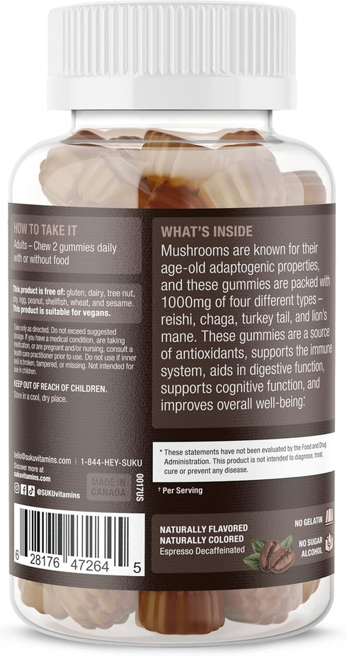 Gummies Immunity Gummy 50 Count SUKU Vitamins - Super Mushroom -Reishi Chaga, Turkey Tail & Lions Mane Blend for - Easy