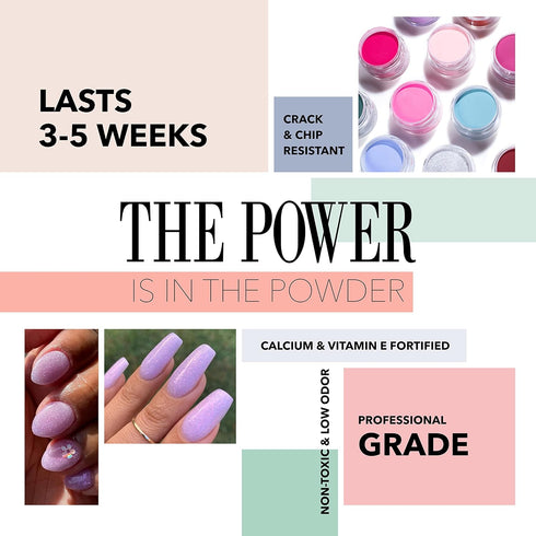 Purple Glitter Dip Powder for Nails - Revel Nail Dip Powder, Chip Resistant with Vitamin E & Calcium, DIY Manicure,