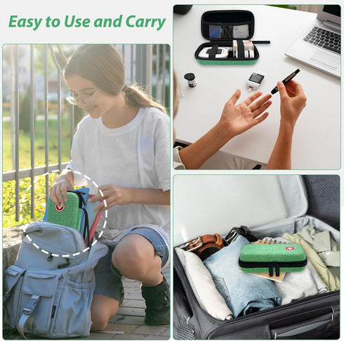 Diabetic Supplies Travel Case, Organizer for Diabetes Testing Kit, Blood Glucose Monitor Kit (Case Only) (Green)