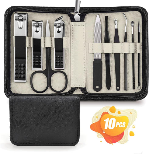 WOAMA Manicure Set, 10 in 1 Pedicure Kit Nail Clippers with Black Bag, Manicure Tools for Women and Men